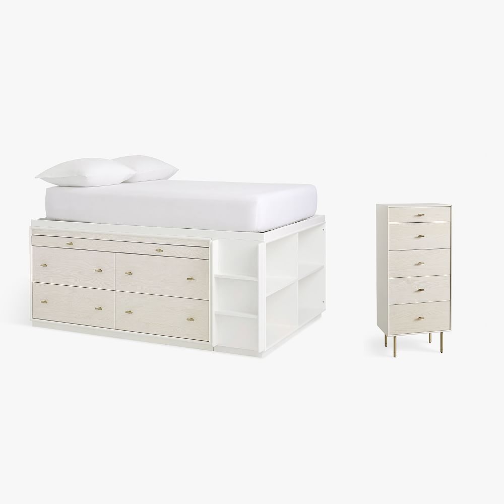 west elm x pbt Modernist Captain's Bed &amp; Jewelry Dresser Set, Twin, White/Wintered Wood, In-Home - Image 0