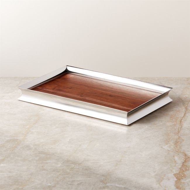 Silhuet Stainless Steel and Wood Cocktail Tray - Image 0