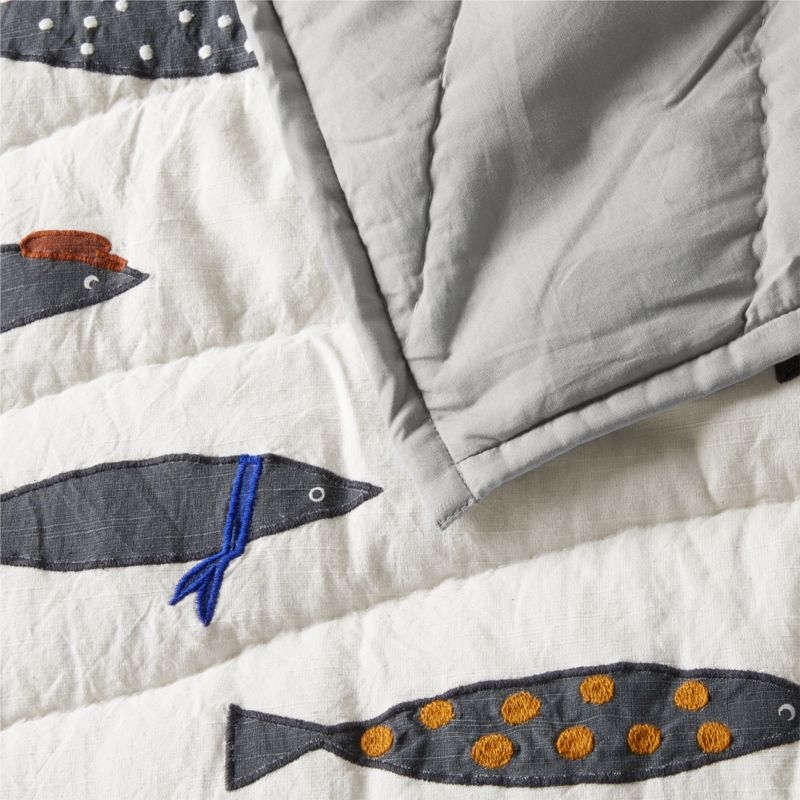 Shark School Embroidered Organic Cotton Kids Twin Quilt - Image 4