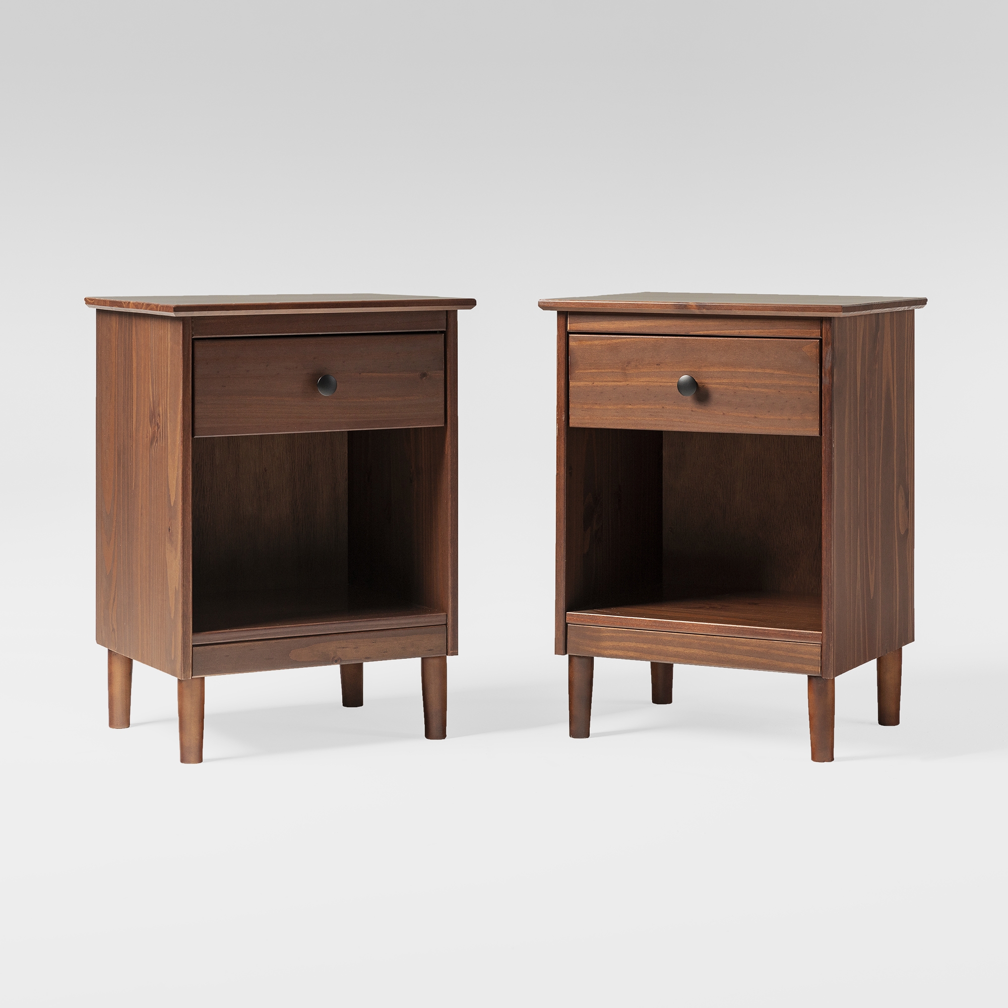 2 Piece, 1 Drawer Solid Wood Nightstands - Walnut - Image 1