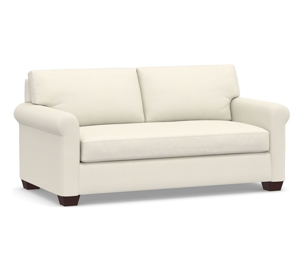 York Roll Arm Upholstered 72.5" Loveseat with Bench Cushion, Down Blend Wrapped Cushions, Textured Twill Ivory - Image 0