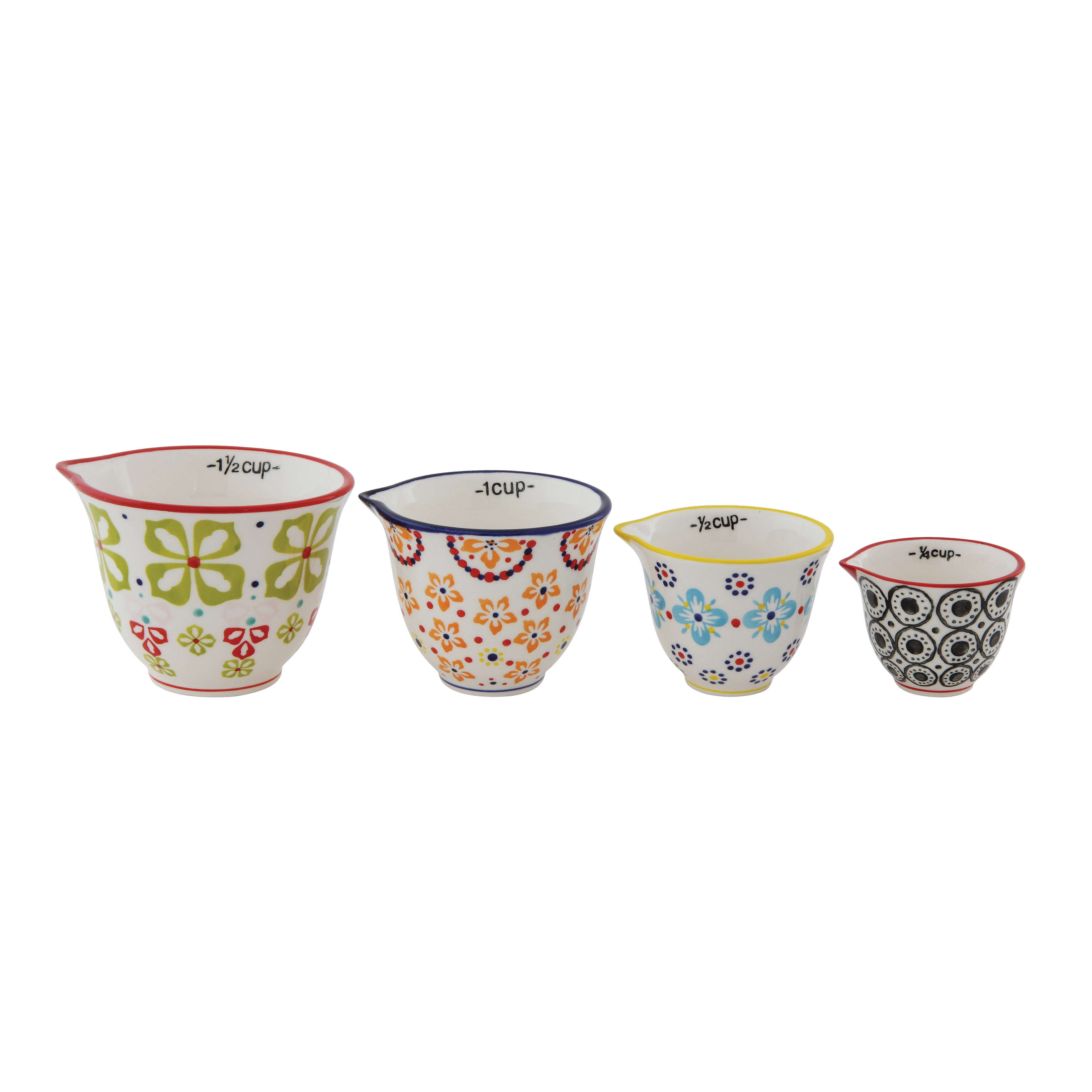 Floral Hand Stamped Stoneware Measuring Cups (Set of 4 Sizes/Designs) - Image 0