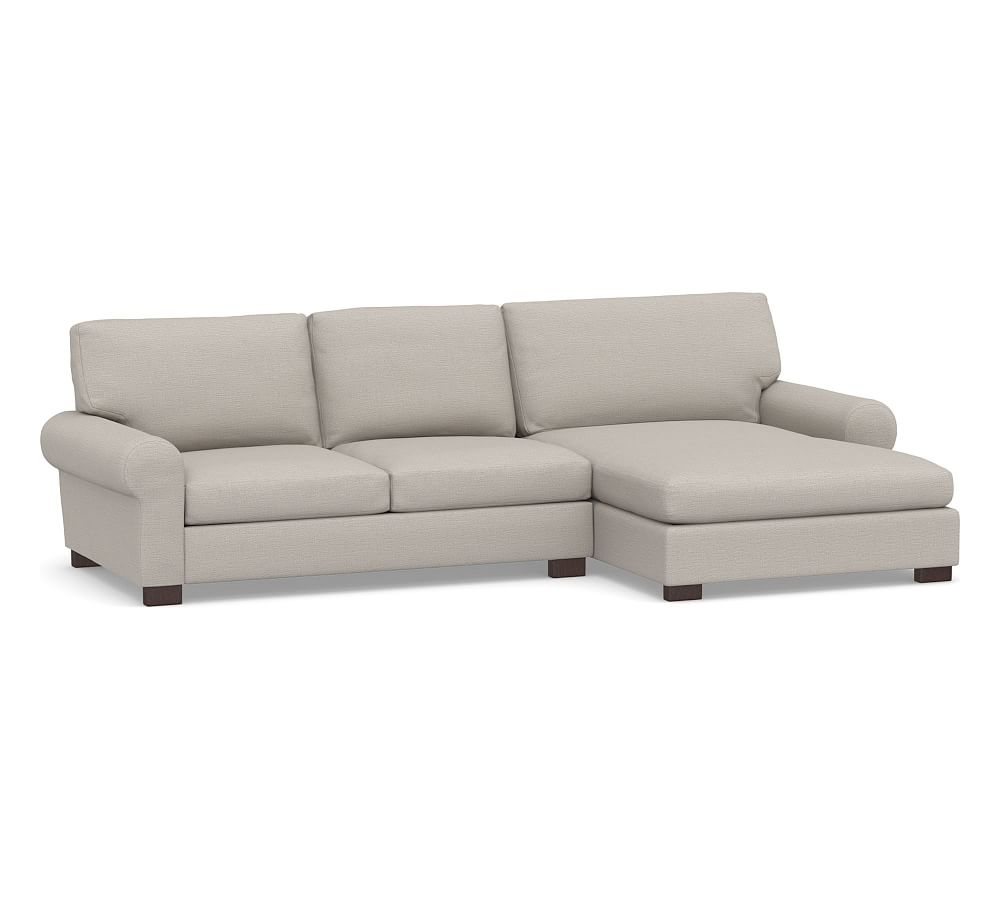 Turner Roll Arm Upholstered Left Arm Loveseat with Double Wide Chaise Sectional, Down Blend Wrapped Cushions, Chunky Basketweave Stone - Image 0