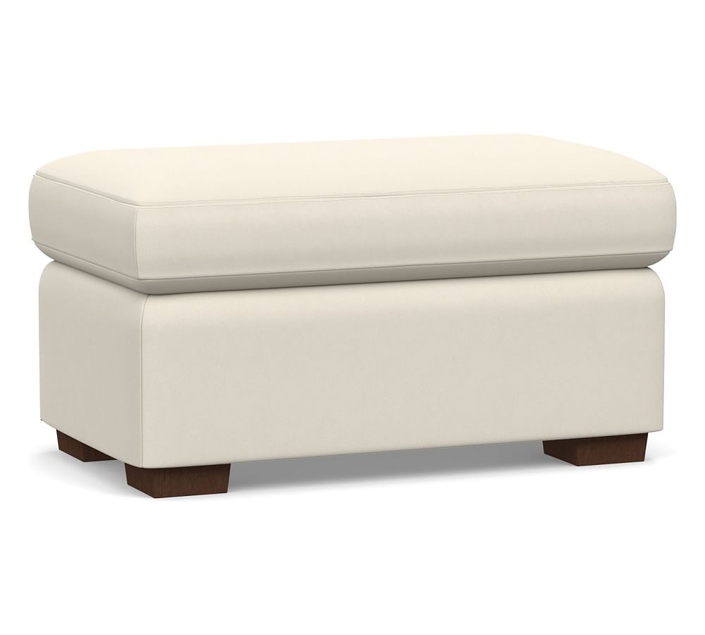 Shasta Square Arm Leather Ottoman, Polyester Wrapped Cushions, Signature Chalk - Image 0
