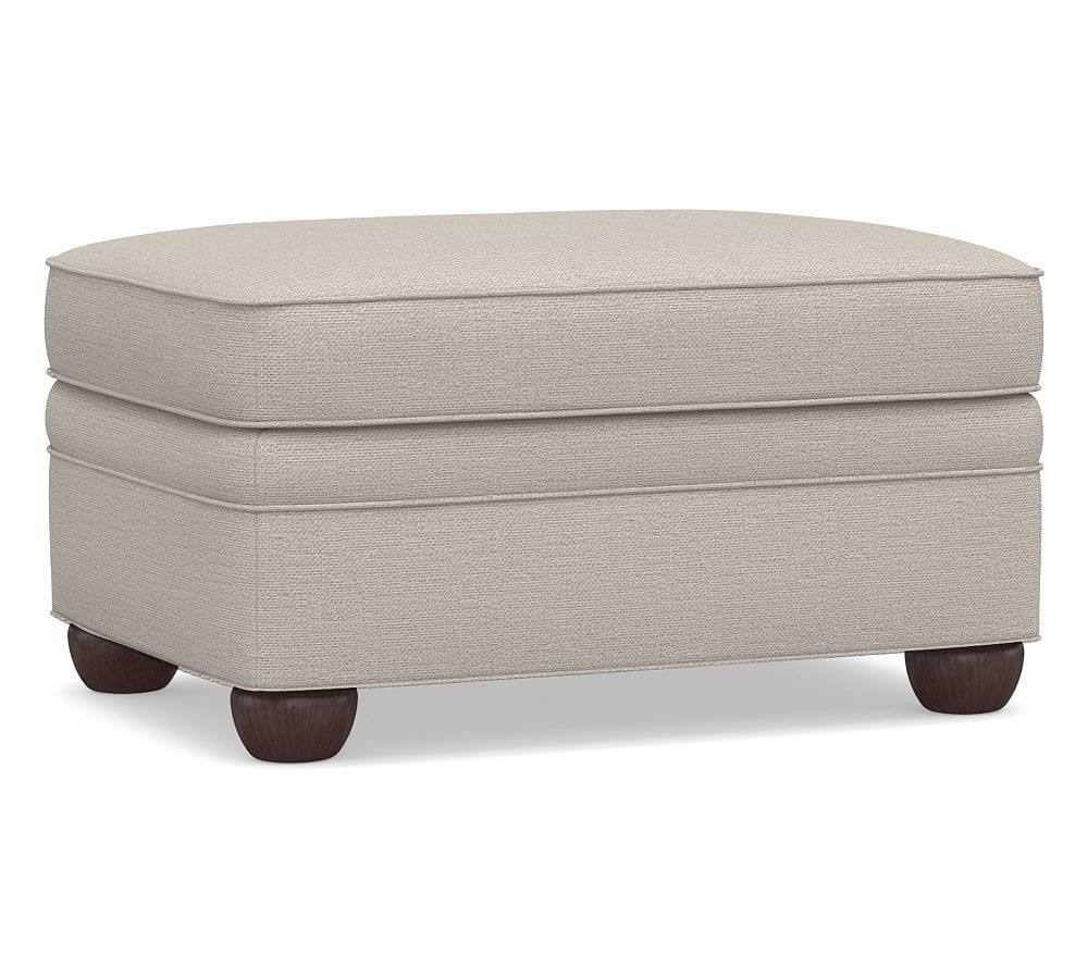Chesterfield Upholstered Ottoman, Polyester Wrapped Cushions, Chunky Basketweave Stone - Image 0