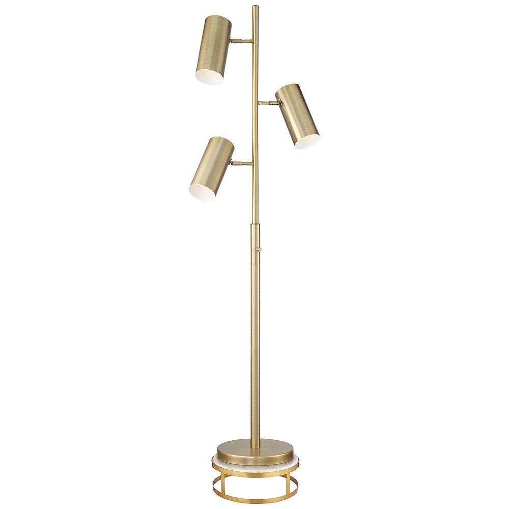 Possini Euro Canasta Trac Satin Brass Tree 3-Light Floor Lamp with Riser - Image 0