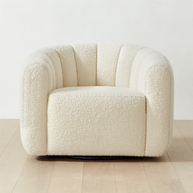 Fitz Channeled White Boucle Swivel Chair - Image 0
