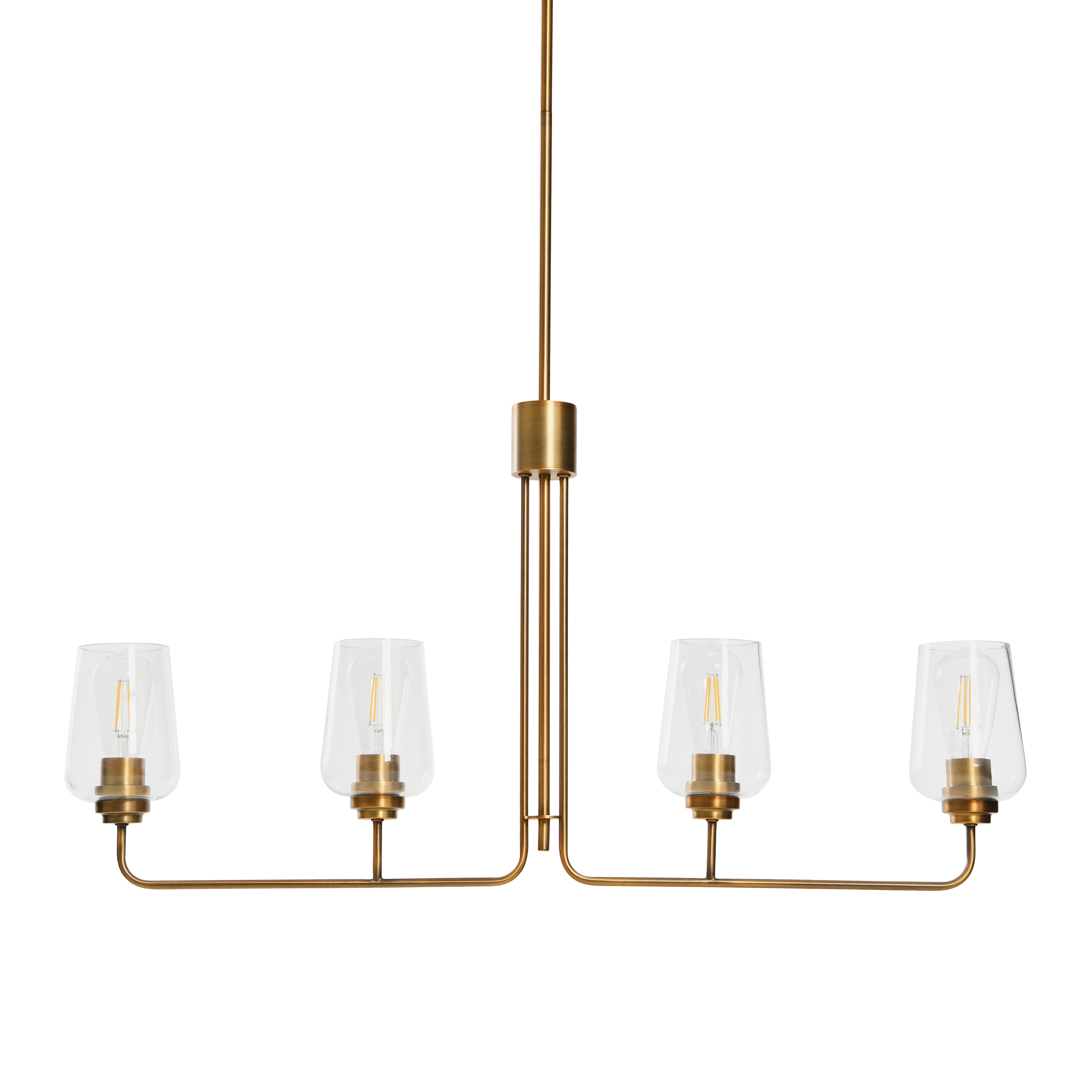 Metal and Glass 4 Light Chandelier, Brushed Bronze - Image 0
