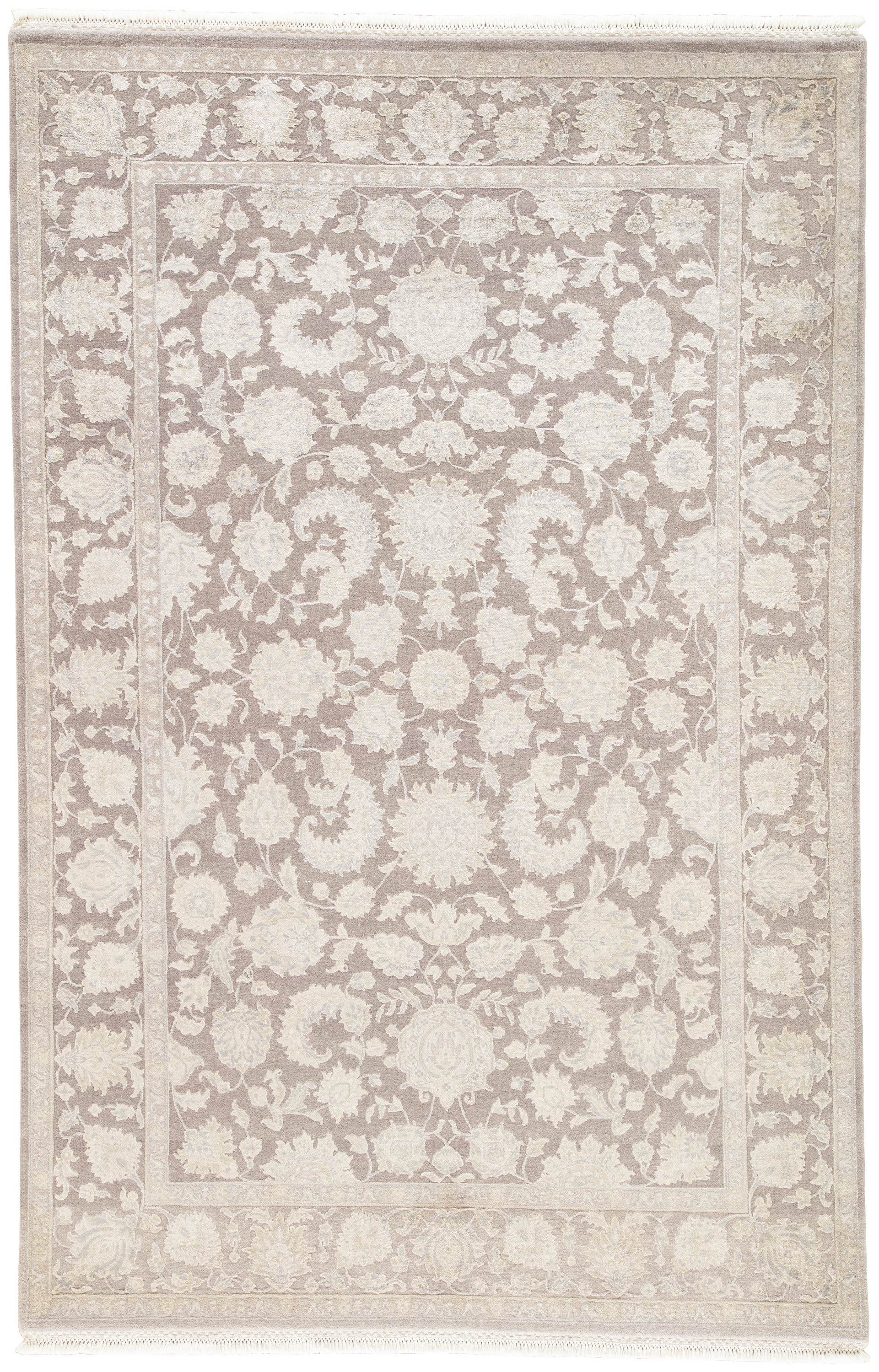 Chicory Hand-Knotted Floral Taupe/ Light Gray Area Rug (6'6" X 9'10") - Image 0