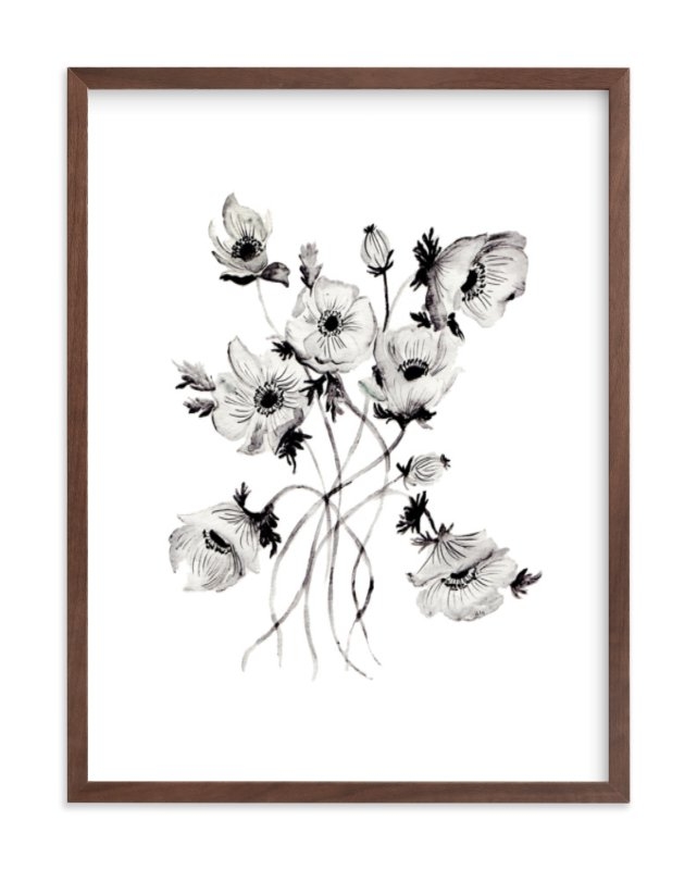 Greyscale Poppies by Shannon Kirsten, Art Print, Walnut Frame, 18" x 24" - Image 0