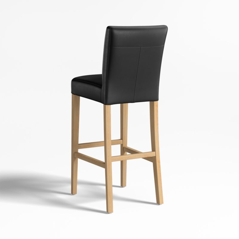 Lowe Onyx Leather Bar Stool with Natural Wood Legs - Image 2