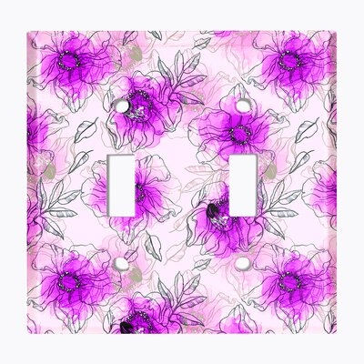 Metal Light Switch Plate Outlet Cover (Watercolor Flowers Green - Double Toggle) - Image 0