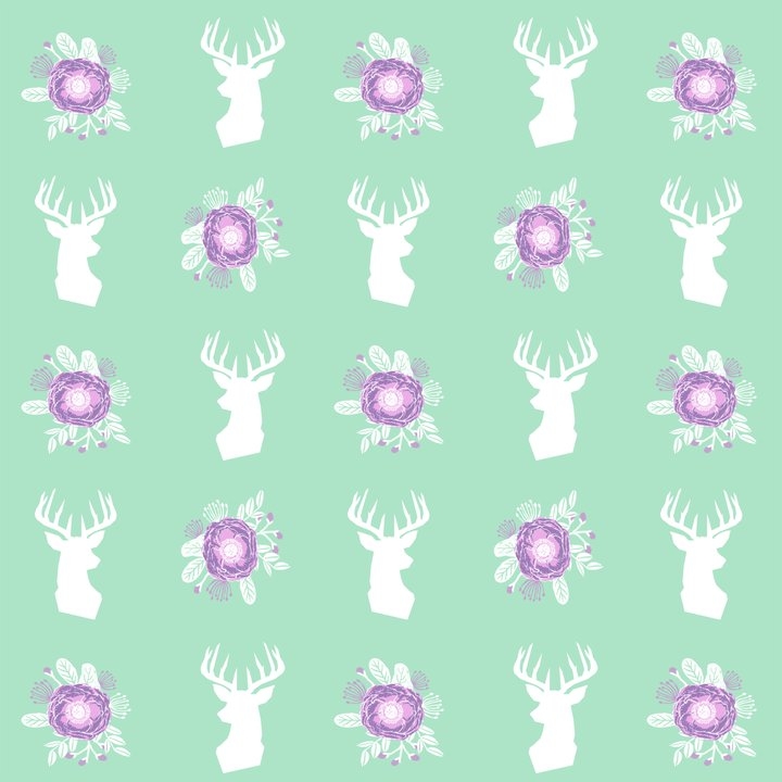 Deer Head Bouquet Floral Silhouette Pattern Minimal Camping Nursery Baby Mint And Purple Patterns Couch Throw Pillow by Charlottewinter - Cover (20" x 20") with pillow insert - Outdoor Pillow - Image 1