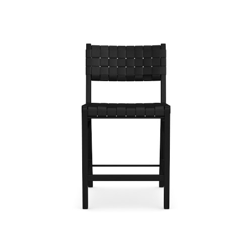 Stratton Counter Stool with Back, Midnight Black Leather, Black - Image 0