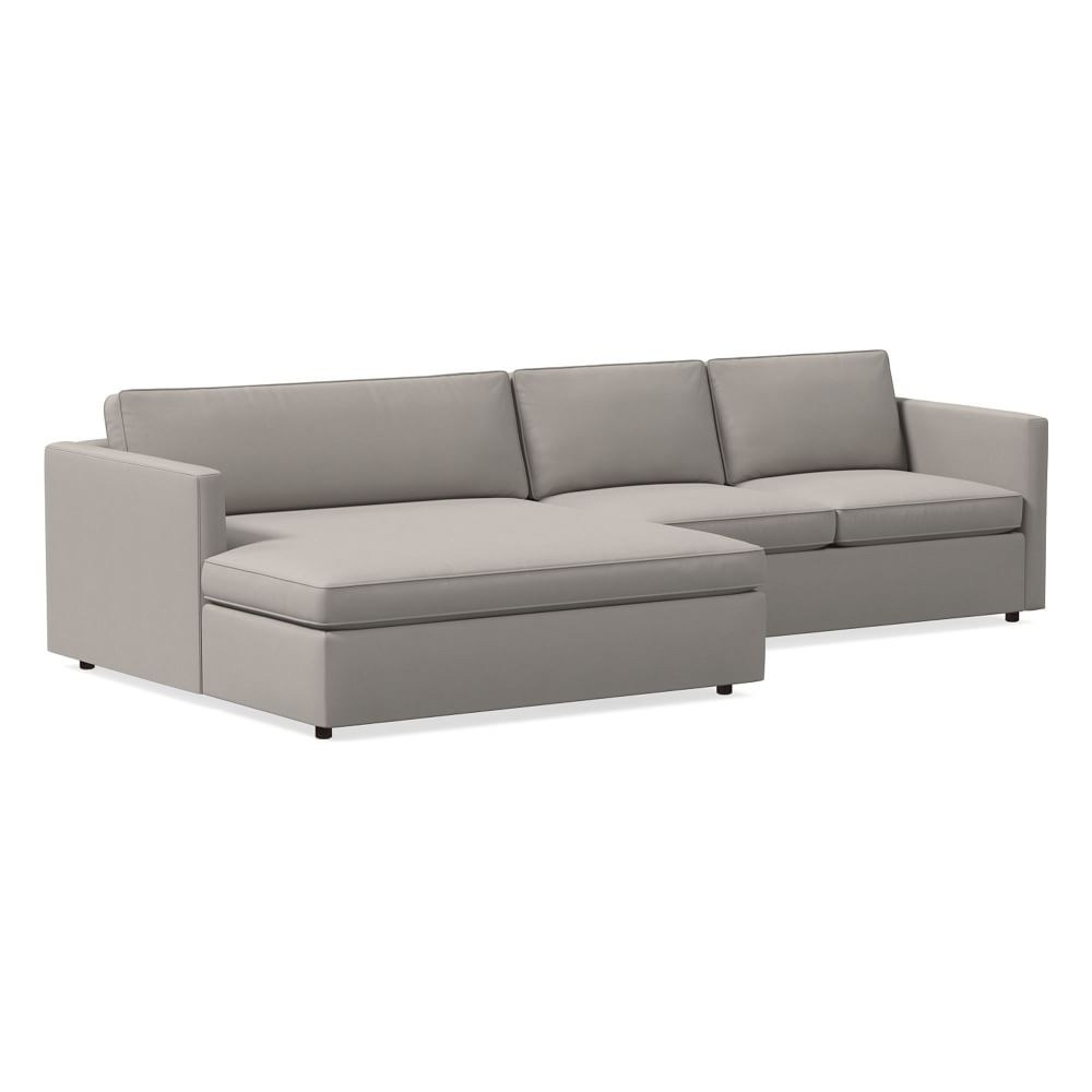 Harris 124" Left Multi Seat Double Wide Chaise Sectional, Standard Depth, Performance Velvet, Silver - Image 0