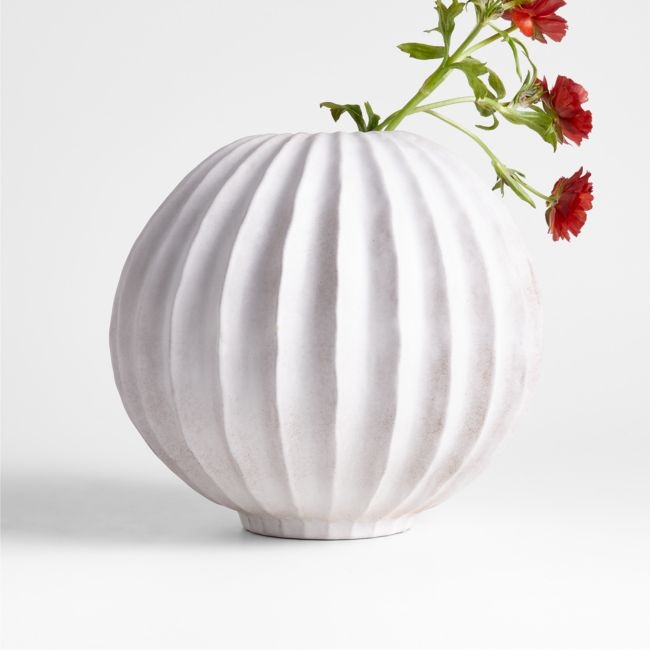 Warren White Stoneware Round Vase 9" - Image 0