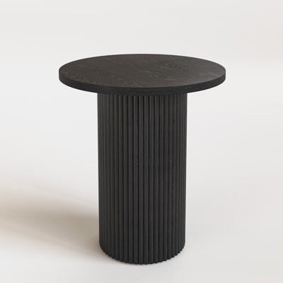 17.7" Round Wood End Table With Fluted Pedestal Base