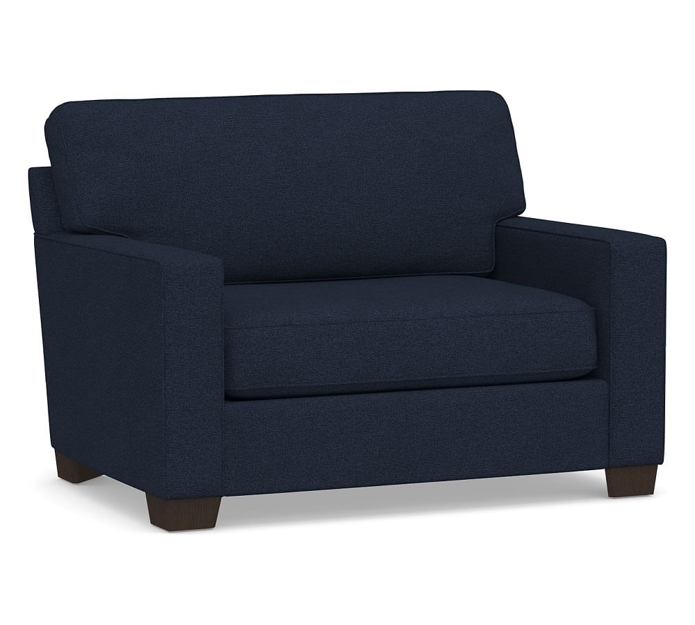 Buchanan Square Arm Upholstered Twin Sleeper Sofa, Polyester Wrapped Cushions, Performance Heathered Basketweave Navy - Image 0