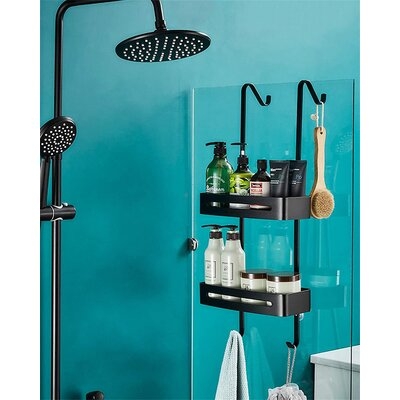 Hanging Shower Caddy Over The Door Shower Organizer, Aluminum Shower Shelf Bathroom Storage Rack With Hook And Basket - Image 0