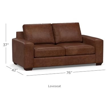 Big Sur Square Arm Leather Sofa 82", Down Blend Wrapped Cushions, Statesville Caramel - Image 1