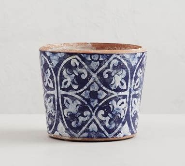 Patterned Ceramic Cachepot, Reversed Navy/White, Large - Image 2