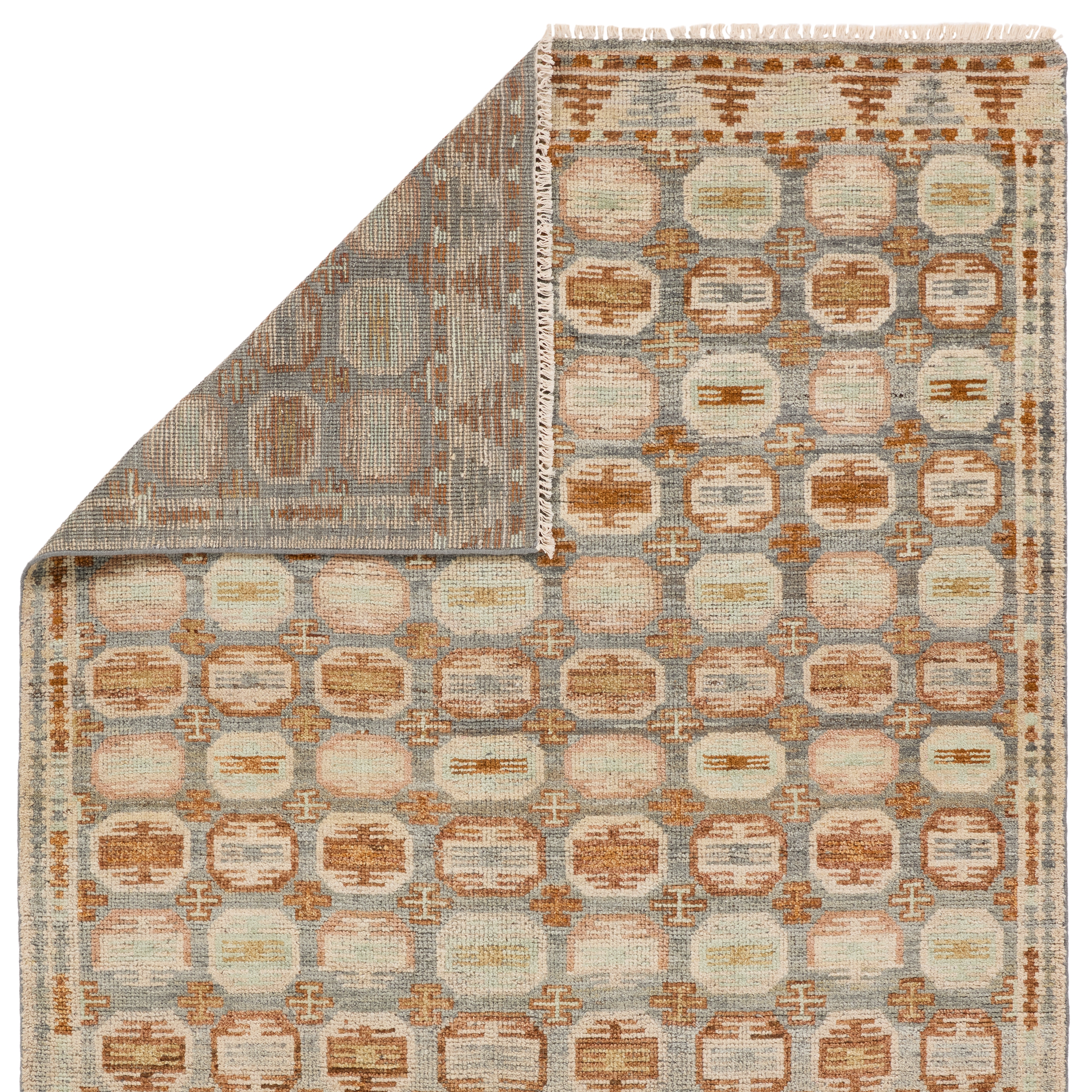 Titale HAZ01 Handknotted Medallion Blue and Slate Area Rug (10'x14') - Image 2