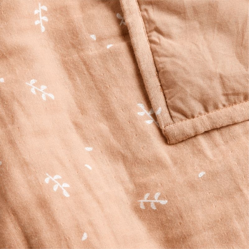 Supersoft Terracotta Leaf Print Cotton Gauze Baby Crib Quilt - Image 4