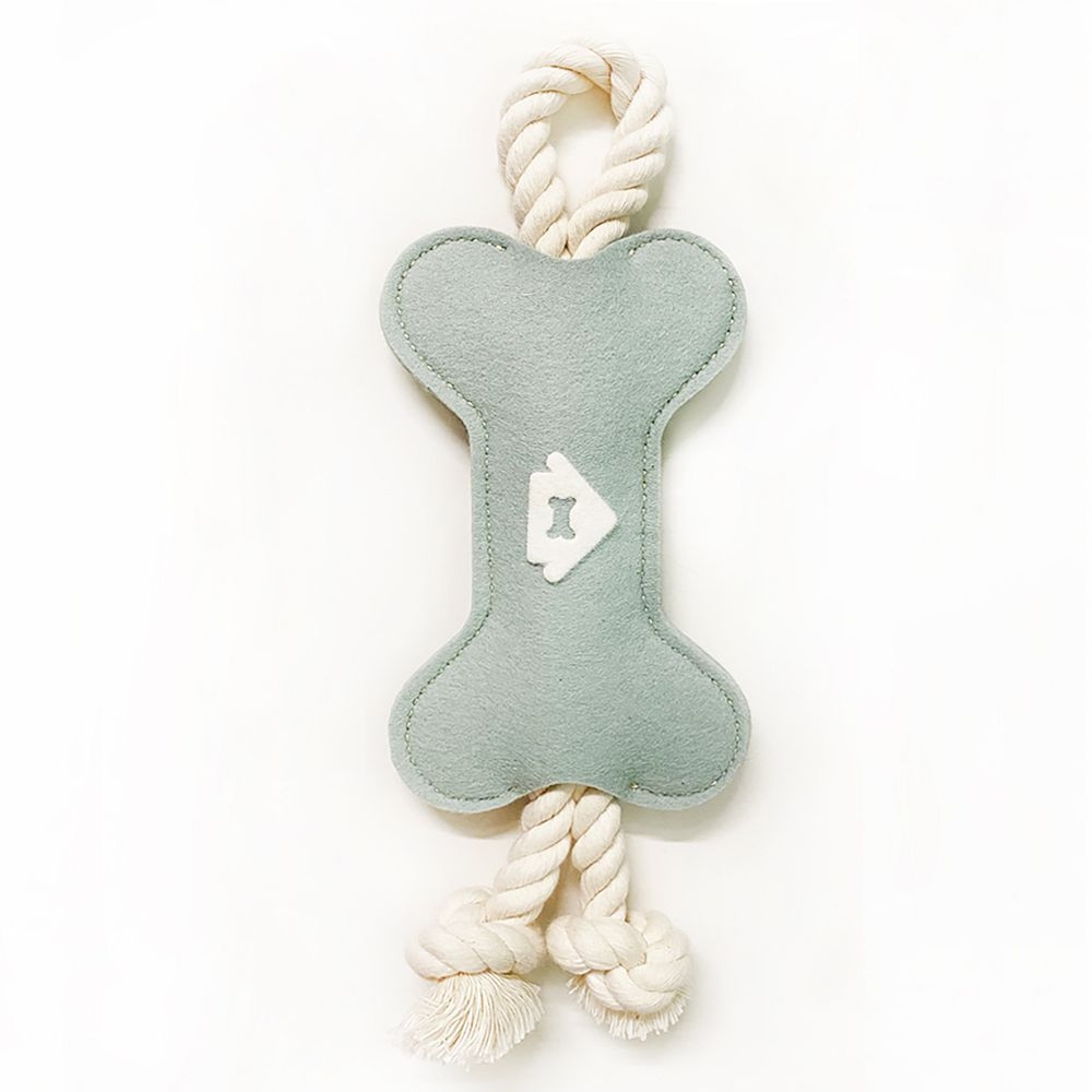 Wool Bone Binky Tug Toy, Felt/Twisted Rope, Seafoam,7 Inches - Image 0