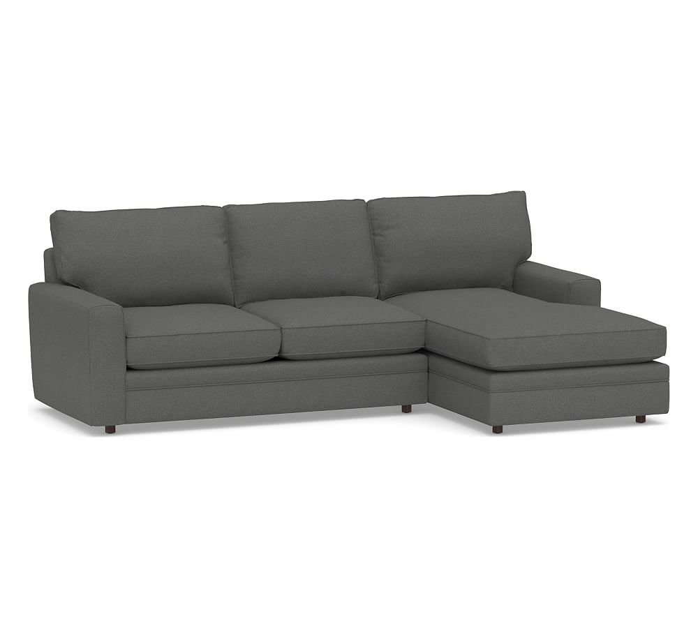 Pearce Square Arm Upholstered Left Arm Loveseat with Chaise Sectional, Down Blend Wrapped Cushions, Park Weave Charcoal - Image 0