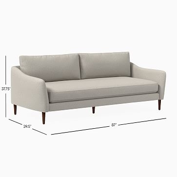 Vail Curved Arm Sofa, Poly, Distressed Velvet, Mineral Gray, Walnut - Image 2
