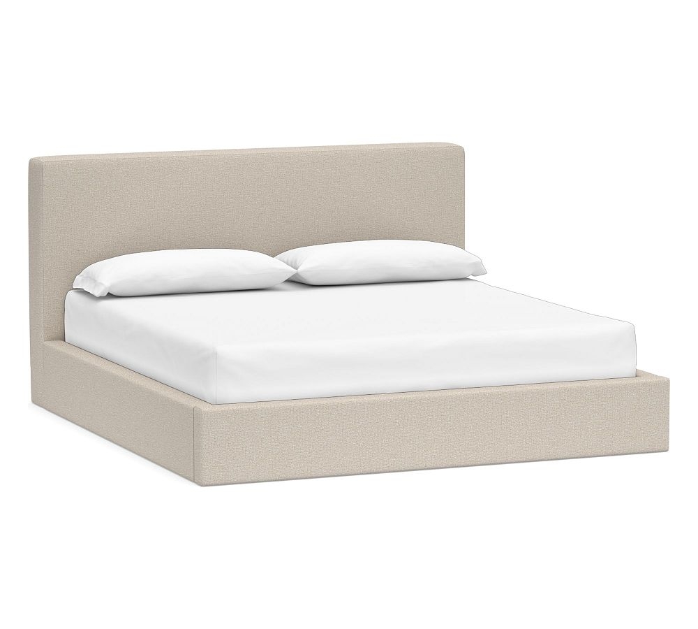 Carmel Upholstered Bed, King, Tall Headboard 45.5"h, Performance Chateau Basketweave Oatmeal - Image 0