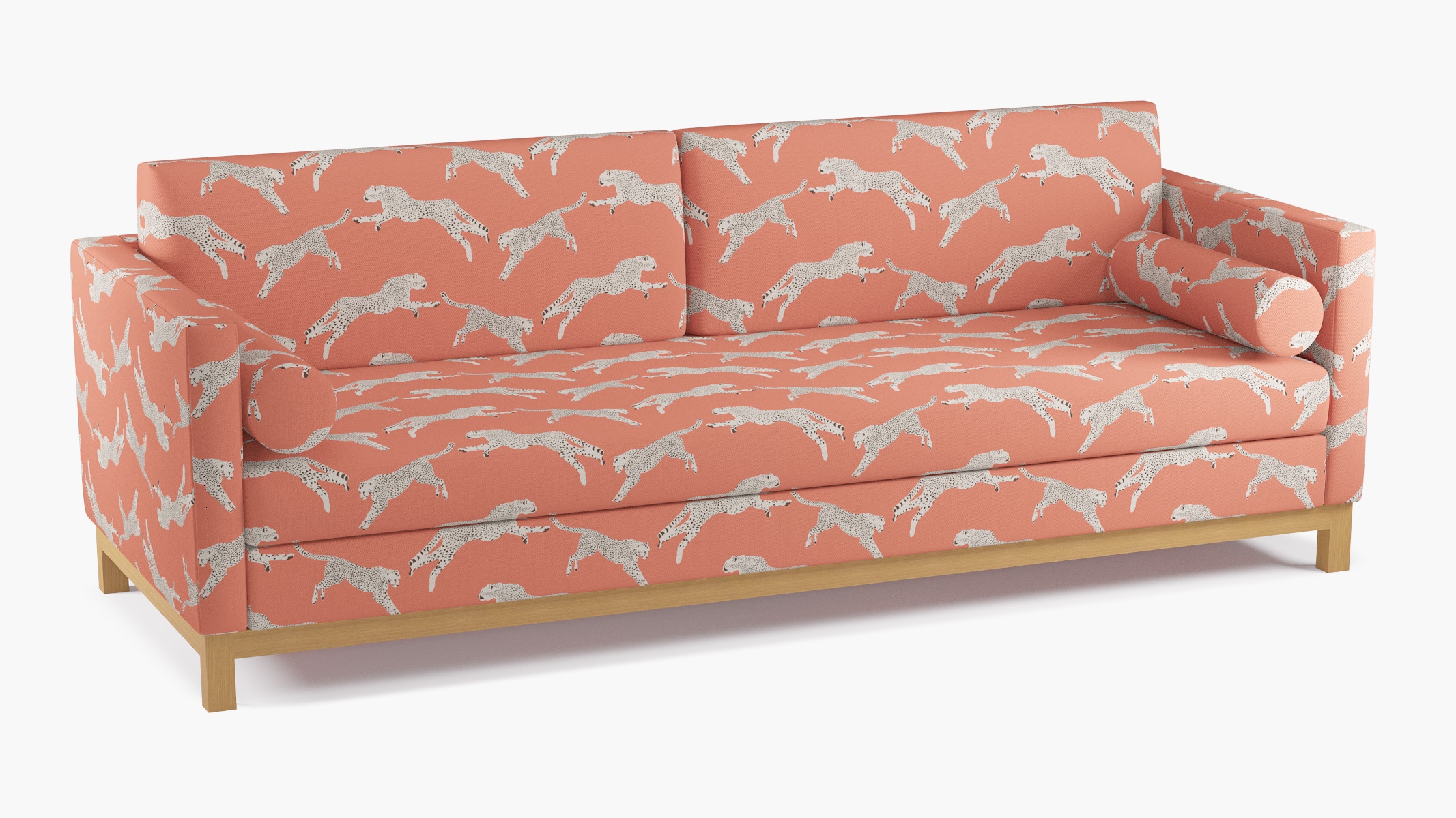 Tailored Tuxedo Sofa, Henna Cheetah, Natural Wood Rail - Image 1