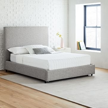 Tall Contemporary Storage Bed, Queen, Yarn Dyed Linen, Weave, Alabaster - Image 1