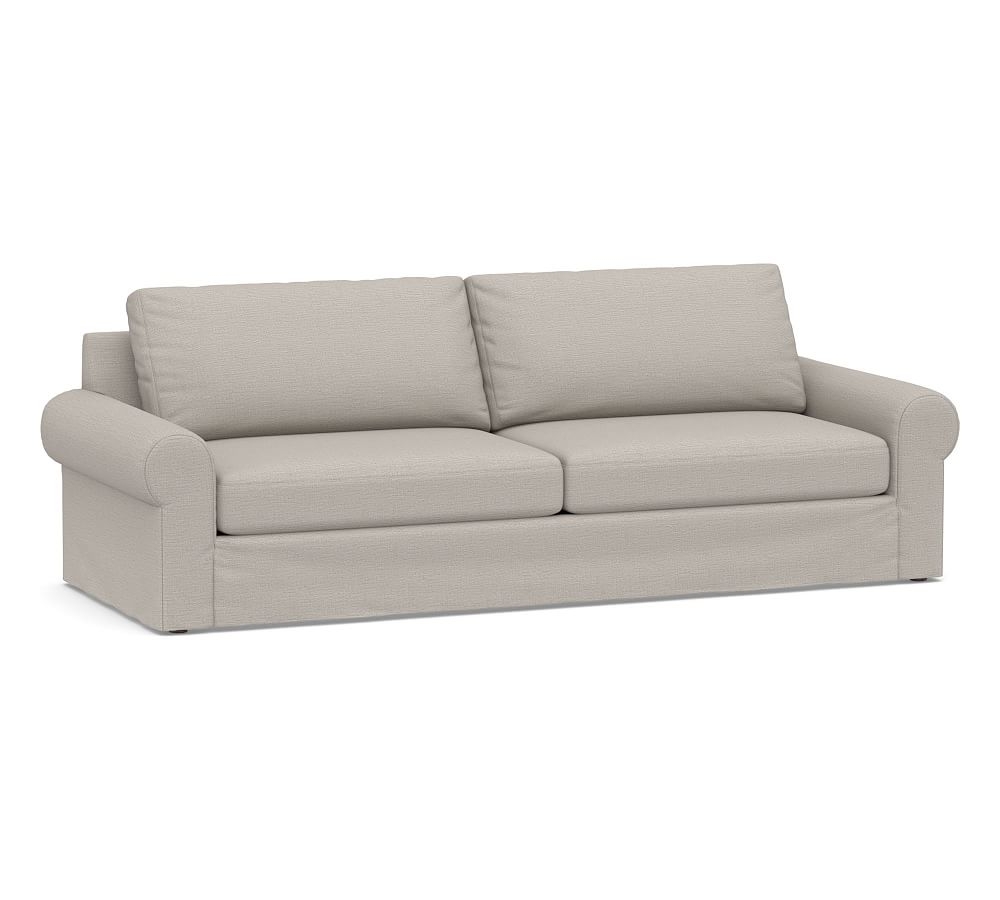 Big Sur Roll Arm Slipcovered Grand Sofa 2-Seater, Down Blend Wrapped Cushions, Chunky Basketweave Stone - Image 0