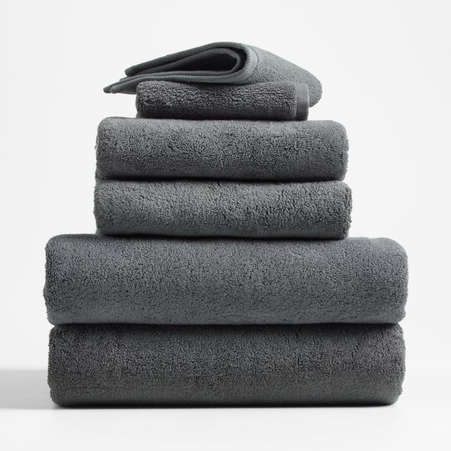 Organic Turkish Cotton Slate Grey Bath Towels, Set of 6 - Image 0