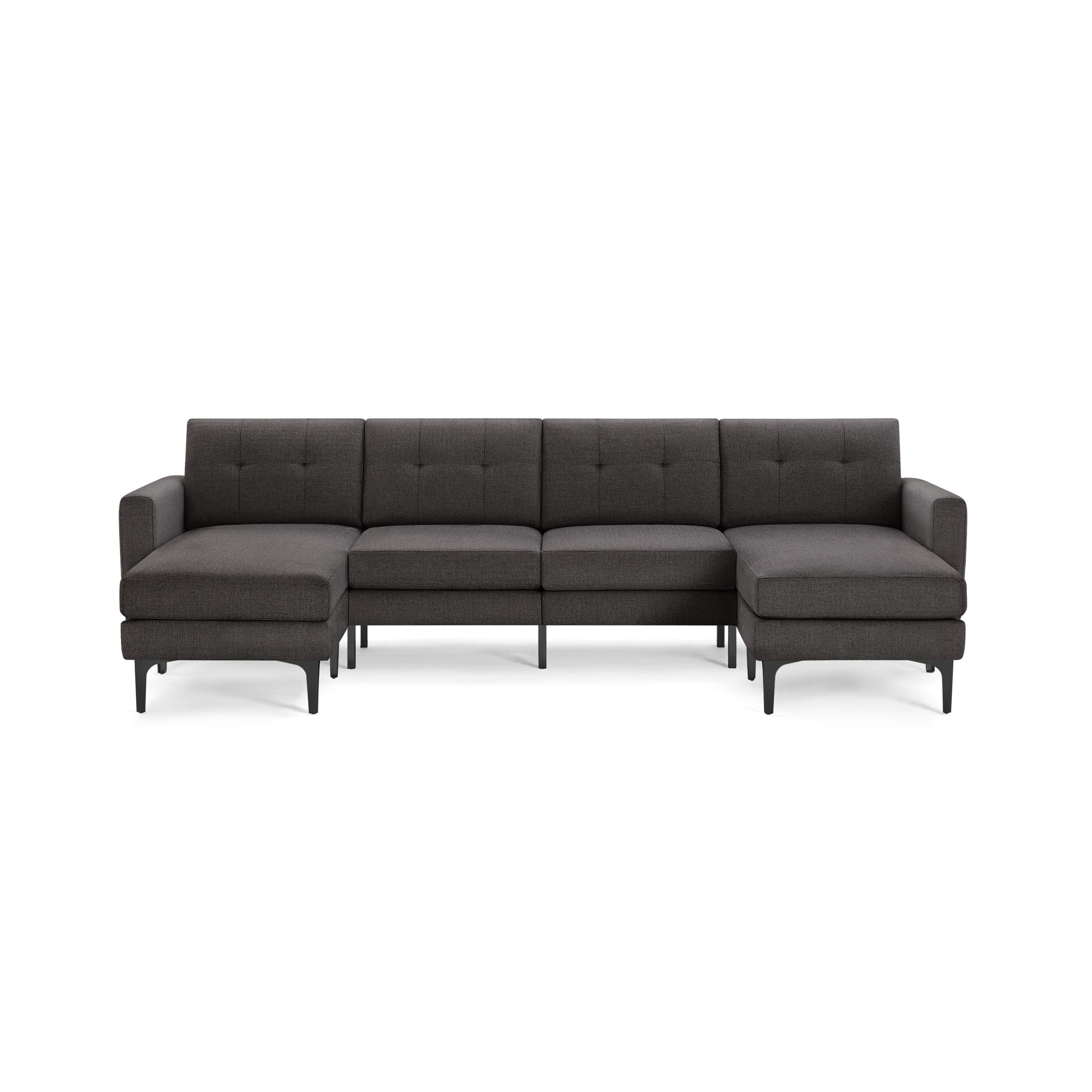 Nomad Double Chaise Sectional - Heather Charcoal - Performance Chenille / Black - Metal / Block - Image 0