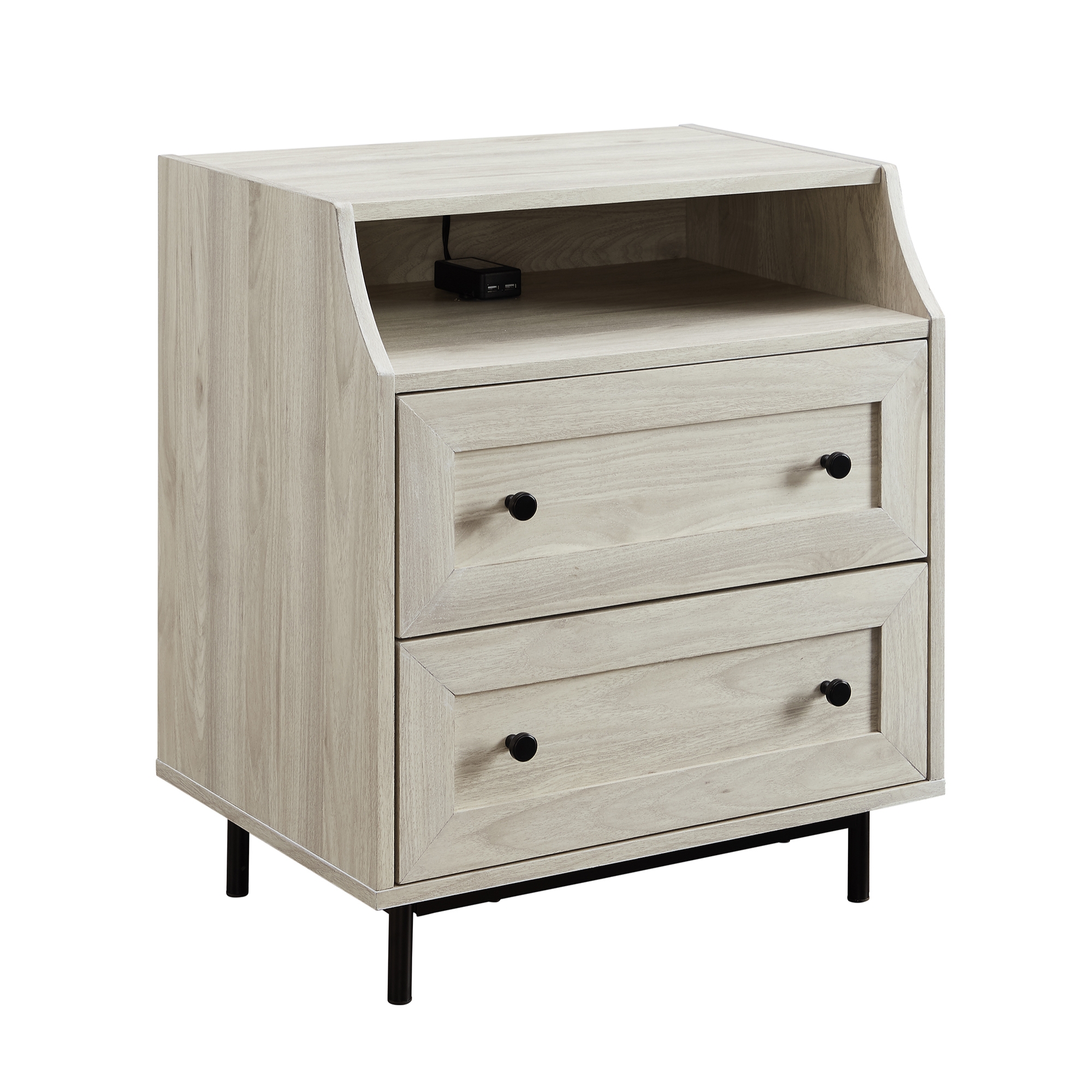 Welsh 22" Curved Open Top 2 Drawer Nightstand with USB - Birch - Image 1