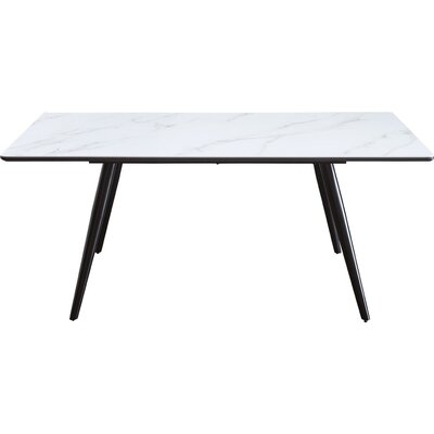 Dining Table With Mid Century Style And Faux Marble Top, White And Black - Image 0