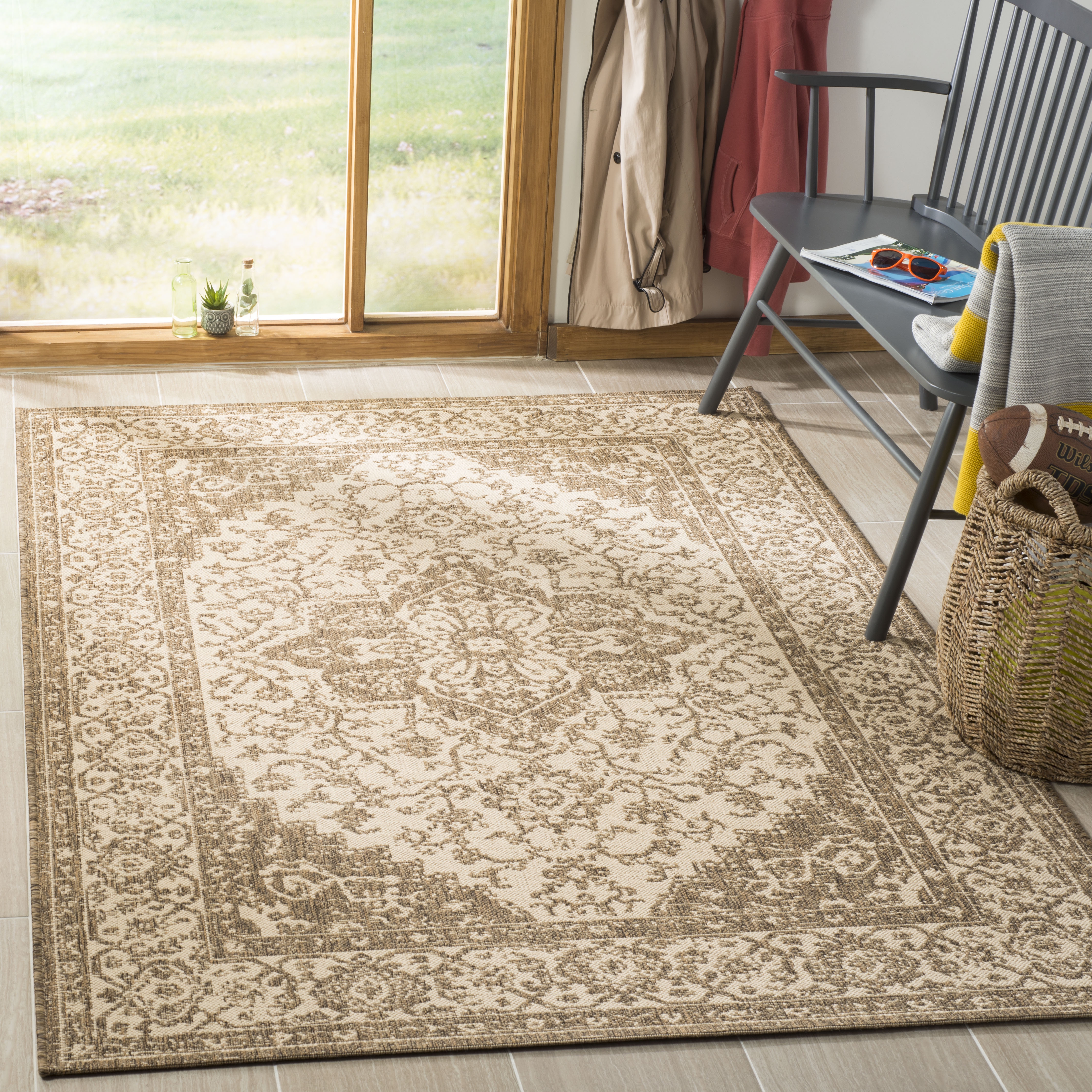 Arlo Home Indoor/Outdoor Woven Area Rug, LND137C, Cream/Beige,  4' X 6' - Image 1
