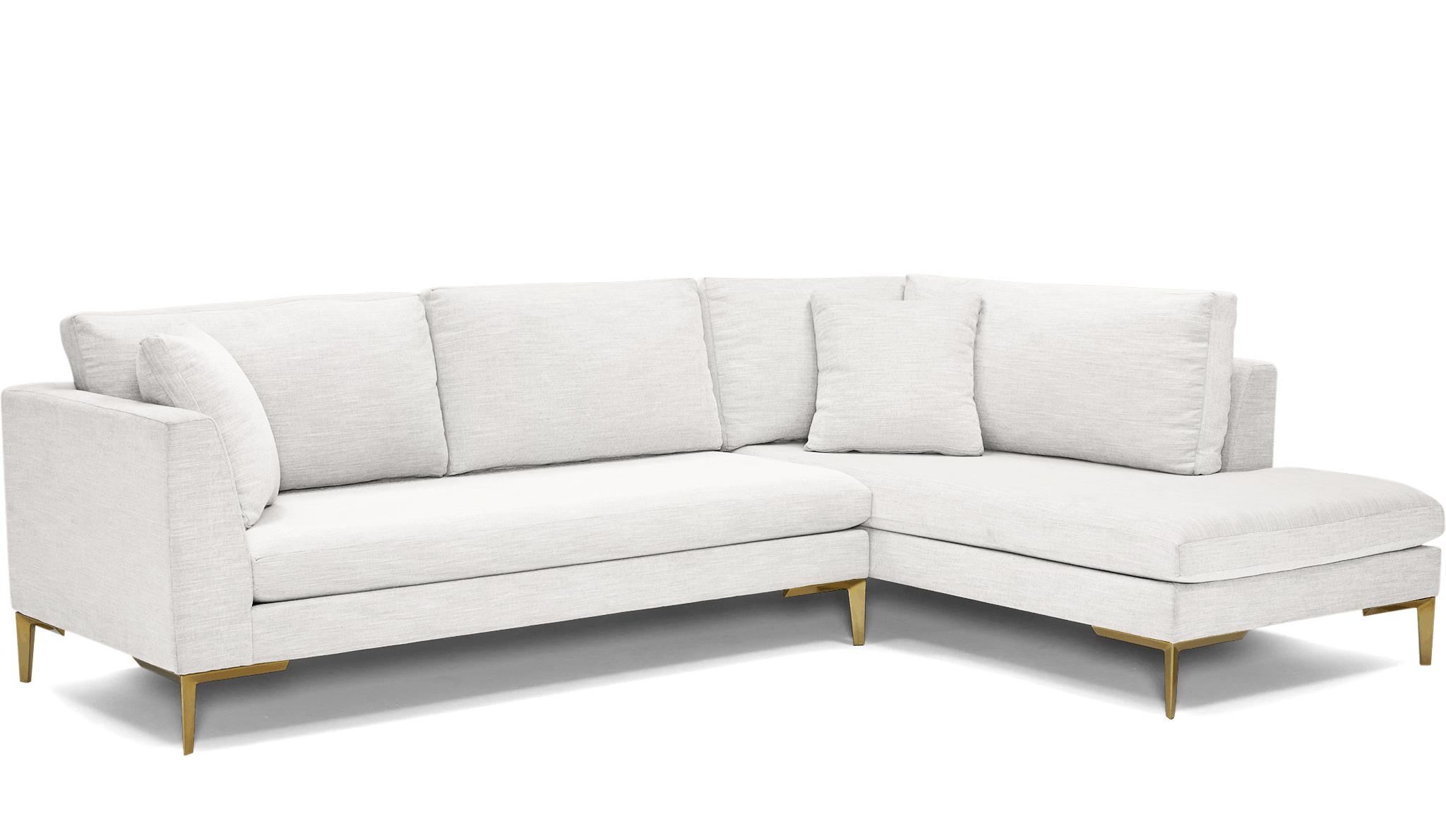 White Ainsley Mid Century Modern Sectional with Bumper - Tussah Blizzard - Right - Image 1