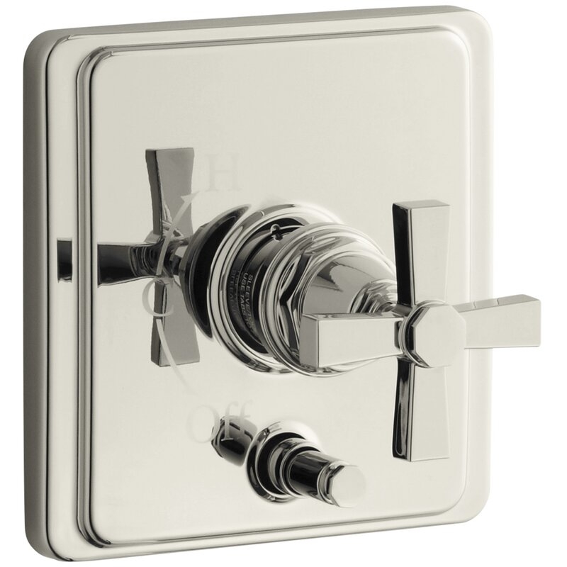 Kohler Pinstripe Rite-Temp Pressure-Balancing Shower Faucet with Diverter and Plain Cross Handle Finish: Vibrant Polished Nickel - Image 0