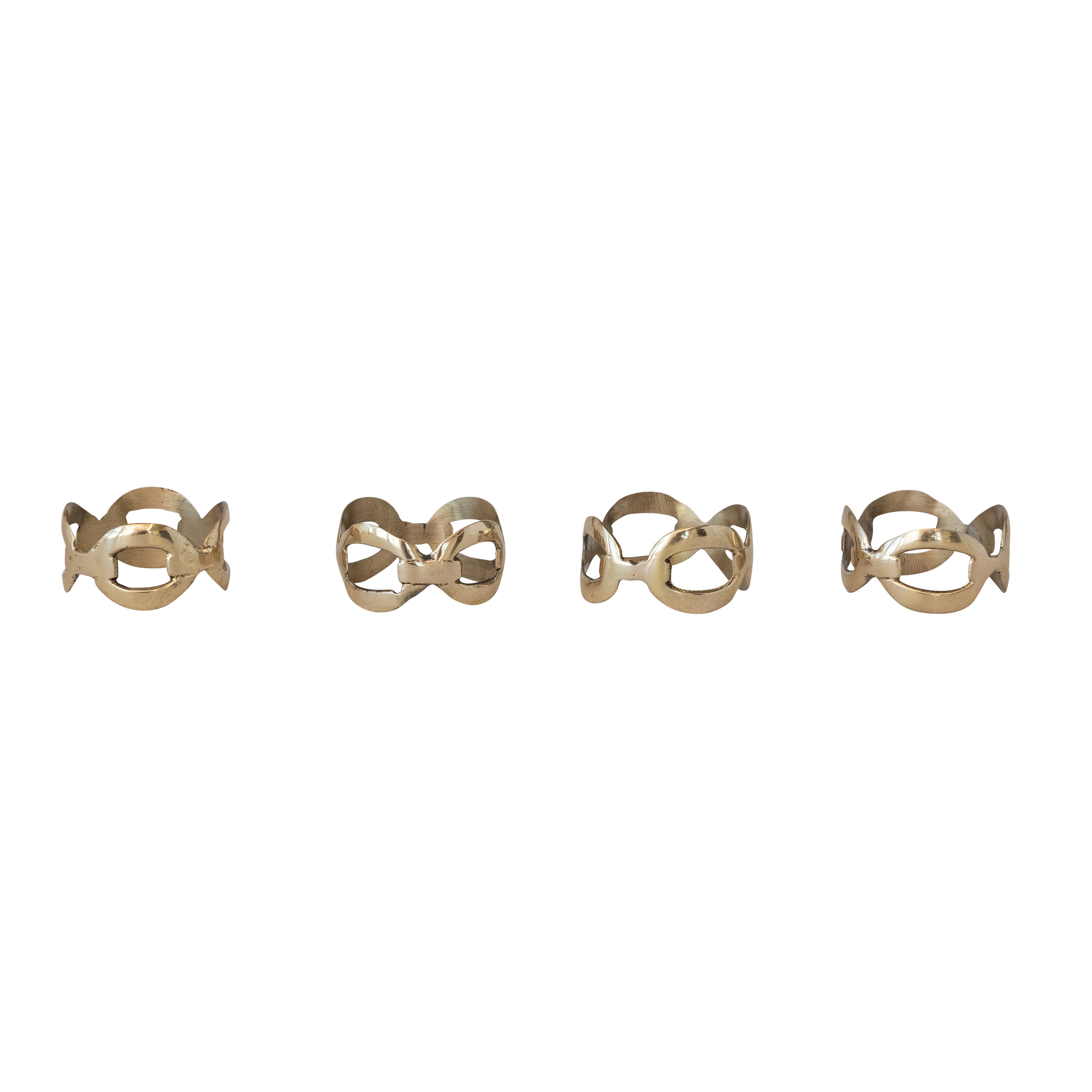 4-Piece Brass Chain Shaped Napkin Rings with Leather Tie, Brass - Image 0