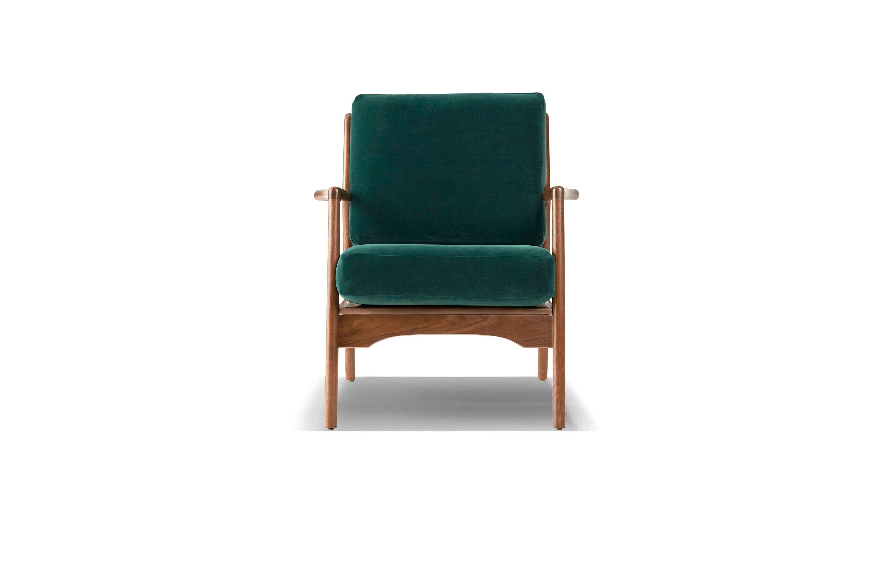 Green Collins Mid Century Modern Chair - Royale Evergreen - Walnut - Image 0