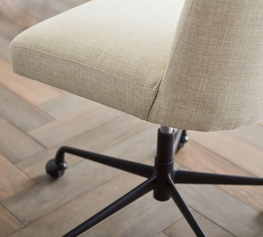 Layton Upholstered Swivel Desk Chair, Black Base, Basketweave Slub Oatmeal - Image 5