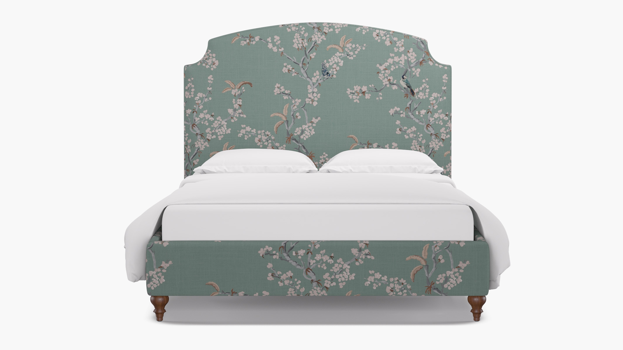 Cove Bed, Mint Cherry Blossom, Walnut Traditional Turned Leg, King - Image 0
