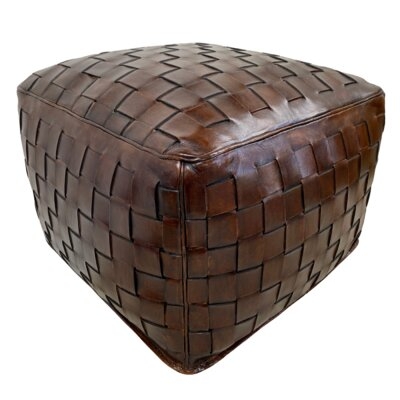 Kerrville 18'' Genuine Leather Square Pouf Ottoman - Image 0