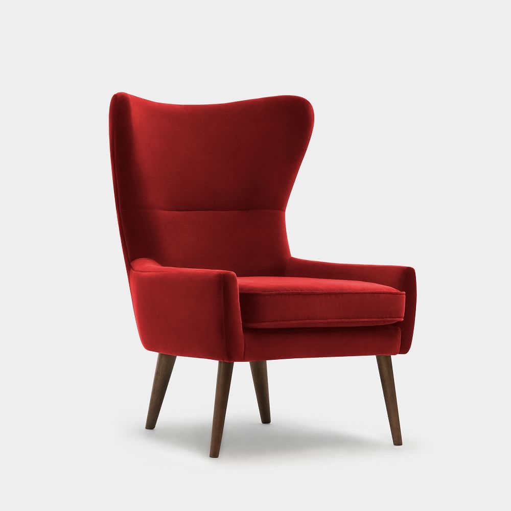 Erik Wing Chair, Velvet, Claret Dark Oak - Image 0