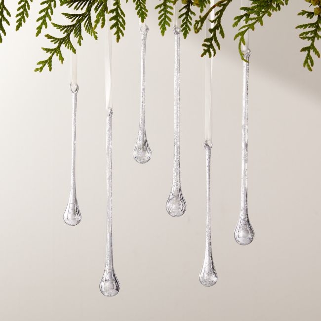 Hailee Teardrop Silver Mercury Glass Christmas Tree Ornaments Set of 6 - Image 0