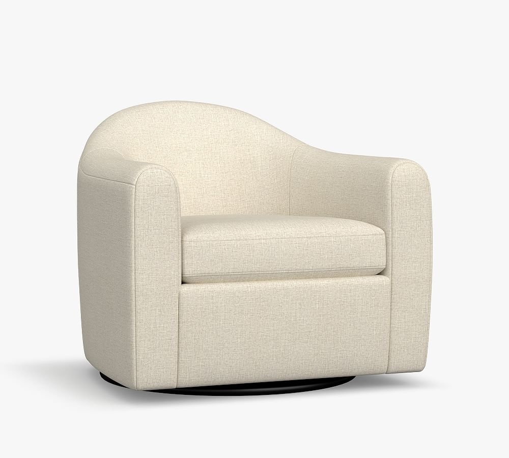 Gideon Upholstered Swivel Armchair, Polyester Wrapped Cushions, Performance Heathered Basketweave Navy - Image 0