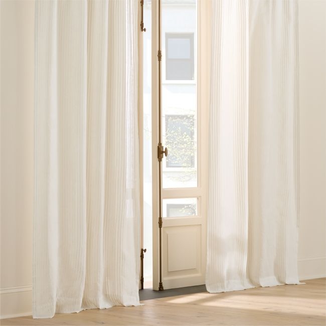 Lea Warm White Striped Linen Sheer Window Curtain Panel 48"x84" - Image 0